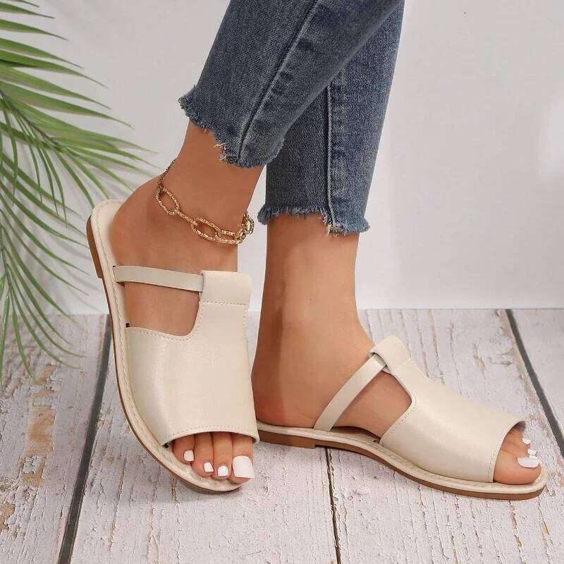 2025 summer new casual fashion solid color open toe slippers simple non-slip women's low heeled sandals
