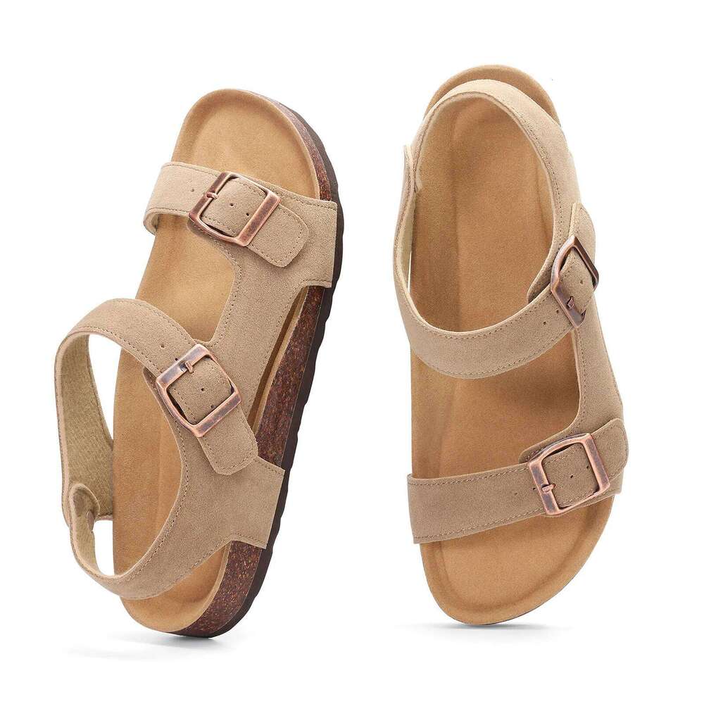 Litfun Summer New Women's With Arch Support Cork Footbed Open Toe Athletic Sandals Non-slip Comfort Flat Beach Slippers
