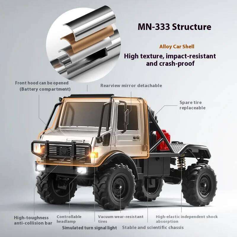 Unimog MN333 1/18 RC Cars High-torque Full-scale Four-wheel Drive Off-road Climbing Car Model Remote Control Toy 2 Batteries C260305