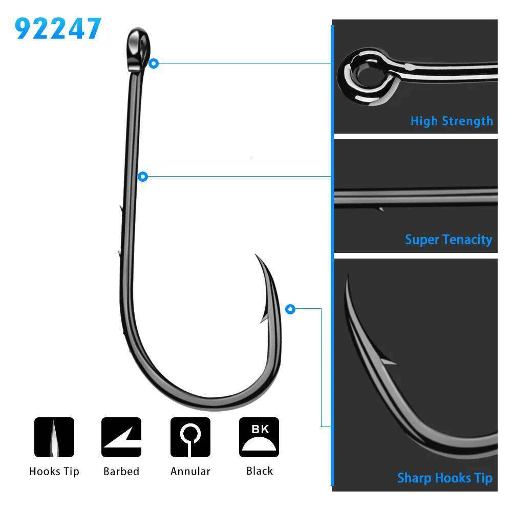 Lot 50pcs Baitholder Fishing Hooks High carbon steel Black fishhook Barbed Annular Sharpened Tip Jig Big Hook Saltwater 4#-9/0# S260305