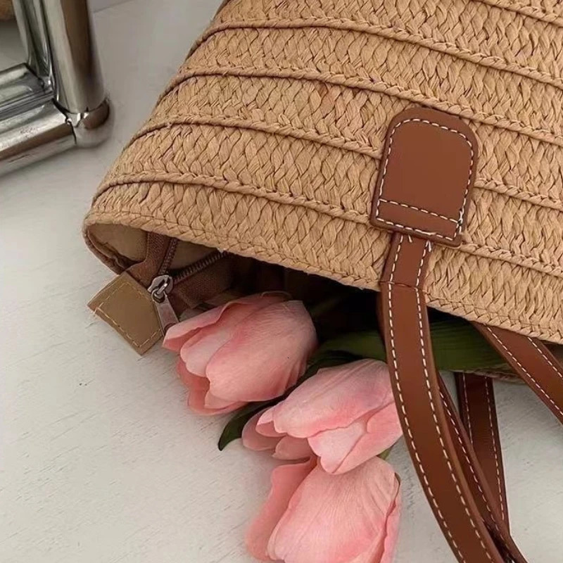 Womens Large Capacity Shoulder Bag Summer Straw Woven Basket Handbag Fashion Female Beach Bag Bali Shopper Tote 260303