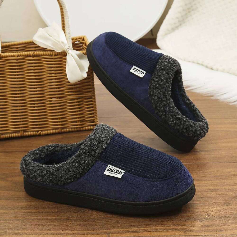 Litfun Winter Men Cotton Shoes Warm Fleece Lined Outdoor Fashion Fuzzy Slides Indoor Antiskid Short Plush Female House Slippers