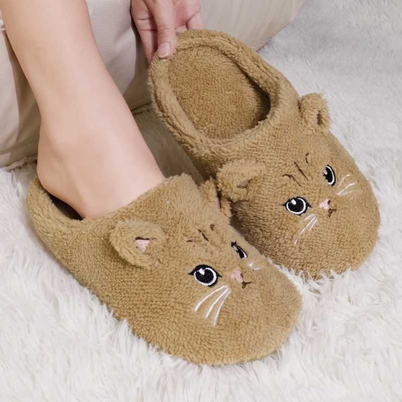 Winter Cute Cat Plush Slippers Women Indoor Comfortable Quiet Soft Sole Floor Slides Couples Winter Warm Fuzzy House Sandals S260305