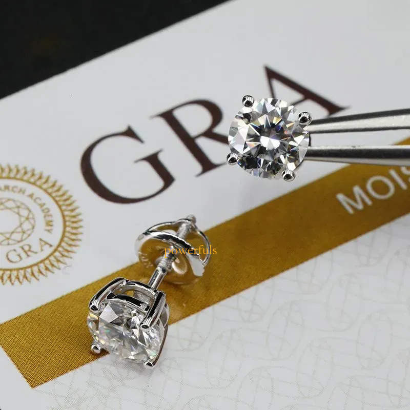 Stud Earrings 0.1-2ct D Color Moissanite VVS1 Clarity Round Diamond White Gold S Sterling Sier Screw Back for Women