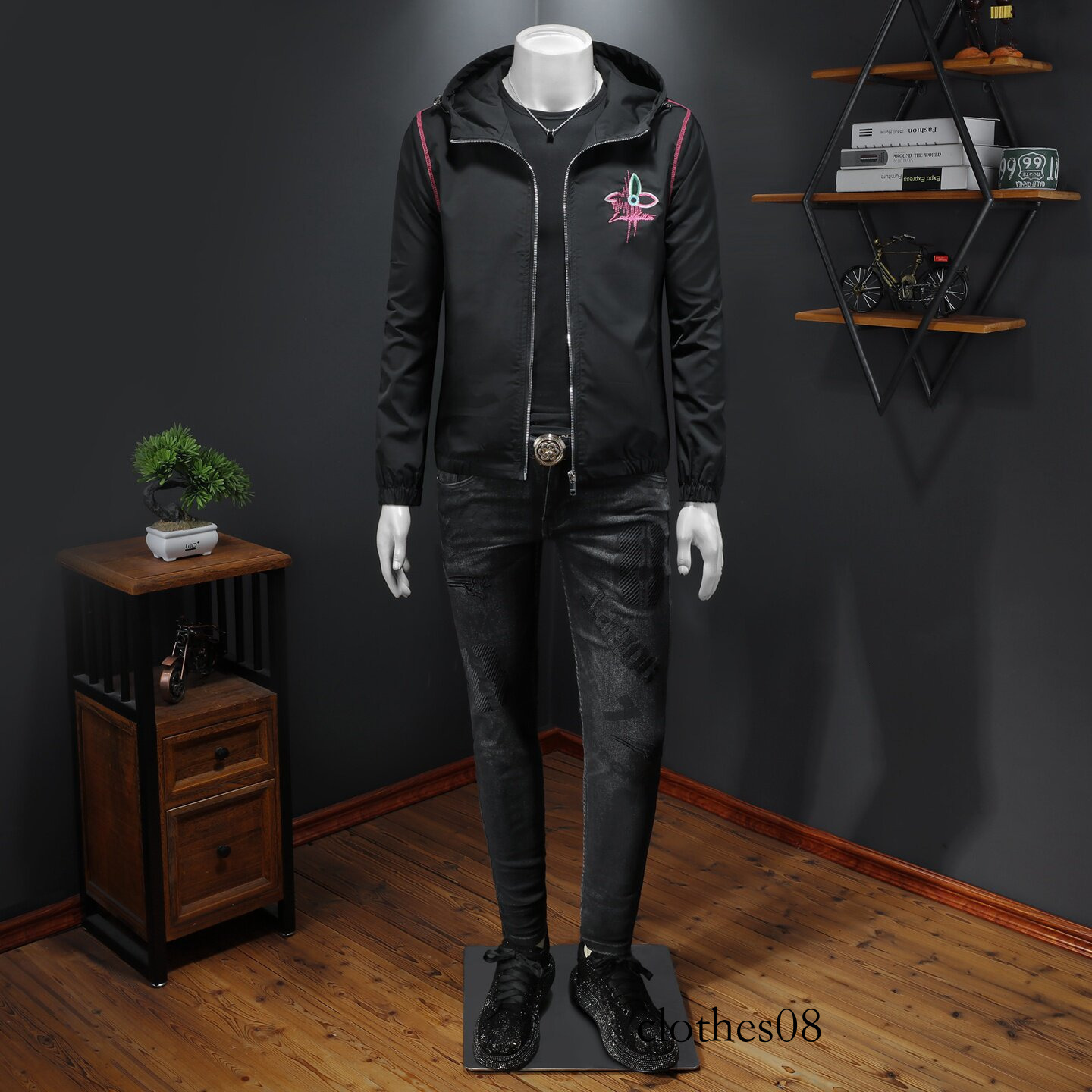 European Station 2026 Spring New Men's Hooded Jacket with 3D Embroidery, Large Size, High-Quality Casual Coat