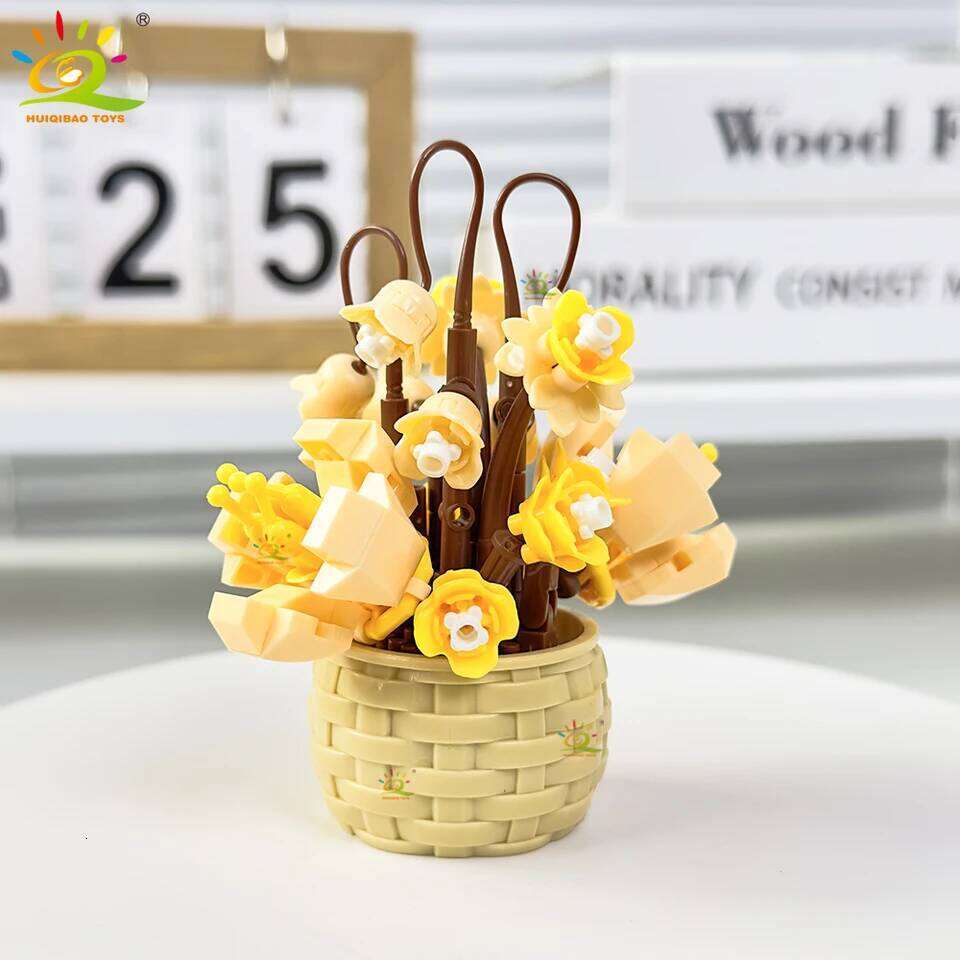 HUIQIBAO MOC Bouquet Potted Plant Micro Building Blocks Eternal Flower Model DIY Home Desk Decoration Brick Toy For Children Z260306
