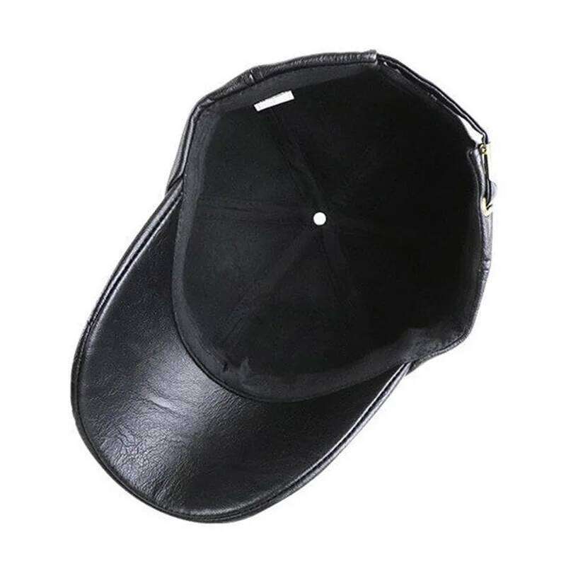 PU Leather Thicken Warm Vintage Baseball cap for Men Autumn Winter Y260304