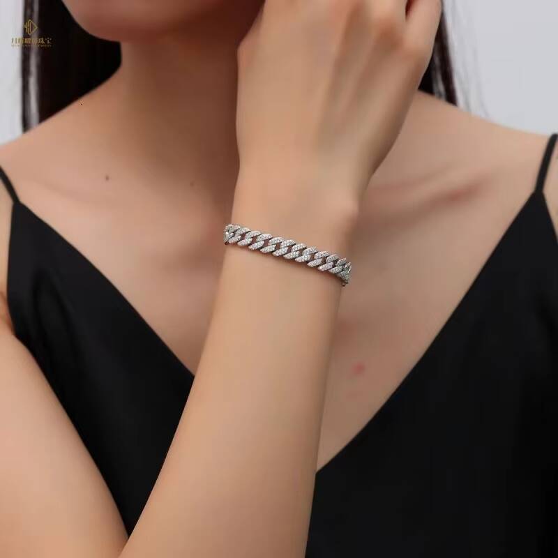 Fashion Hip Hop Jewelry Moissanite 6mm 8mm Moissanite Cuban Bracelet 925 Sterling Silver Vvs Moissanite Double Row Tennis Chain