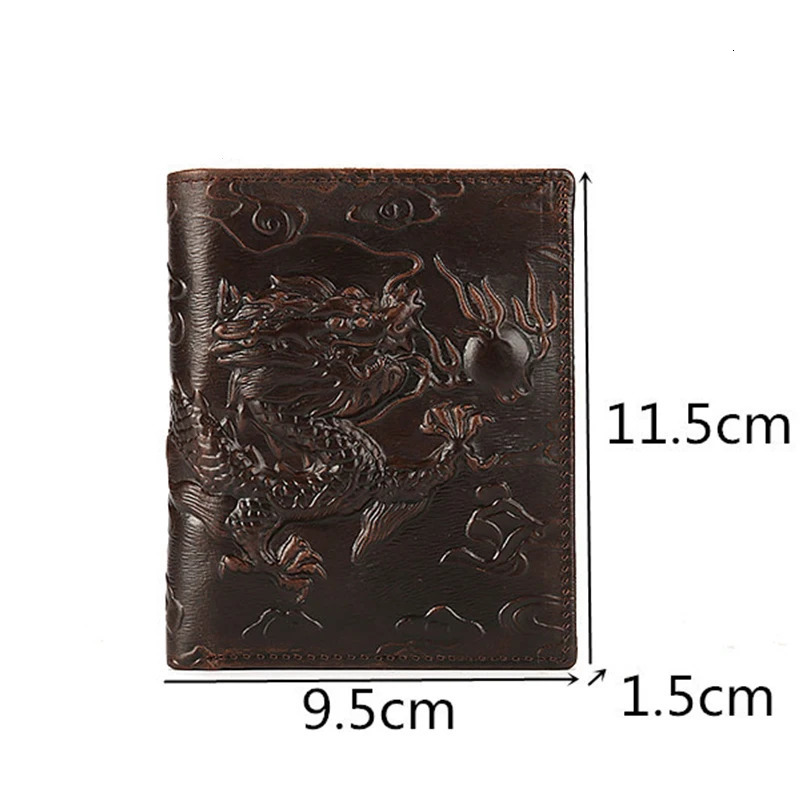 High Quality Genuine Leather Short Wallet 3D Dragon Style Card Wallet 2024 Vintage Bifold Small Purse for Man Male Gift Purses260306