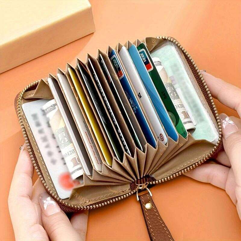 Vintage Anti-ScanRfid Anti-Theft Credit Holder Women's Wallet Multi-Layer Id and Bank Card Slots Compact Coin Storage Bag Portable Anti-Degaussin