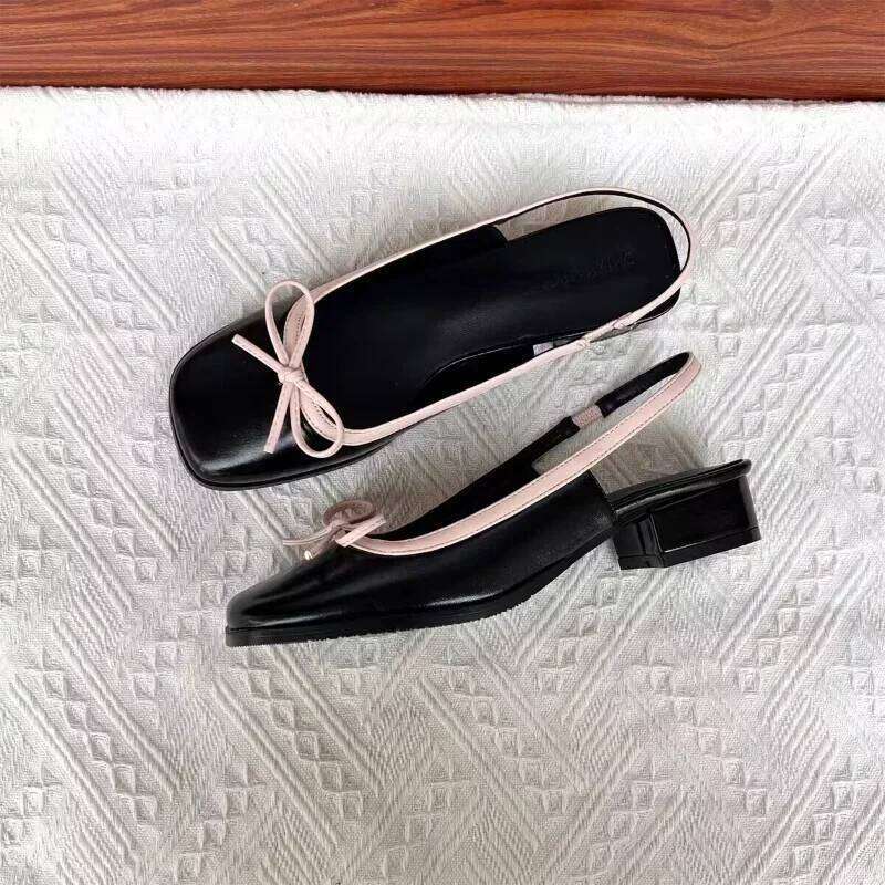 2025 Summer Sliver Boat Square Toe Slip on Flat Shoes for Woman Ballet Flats Comfortable Bow Women's Sandals