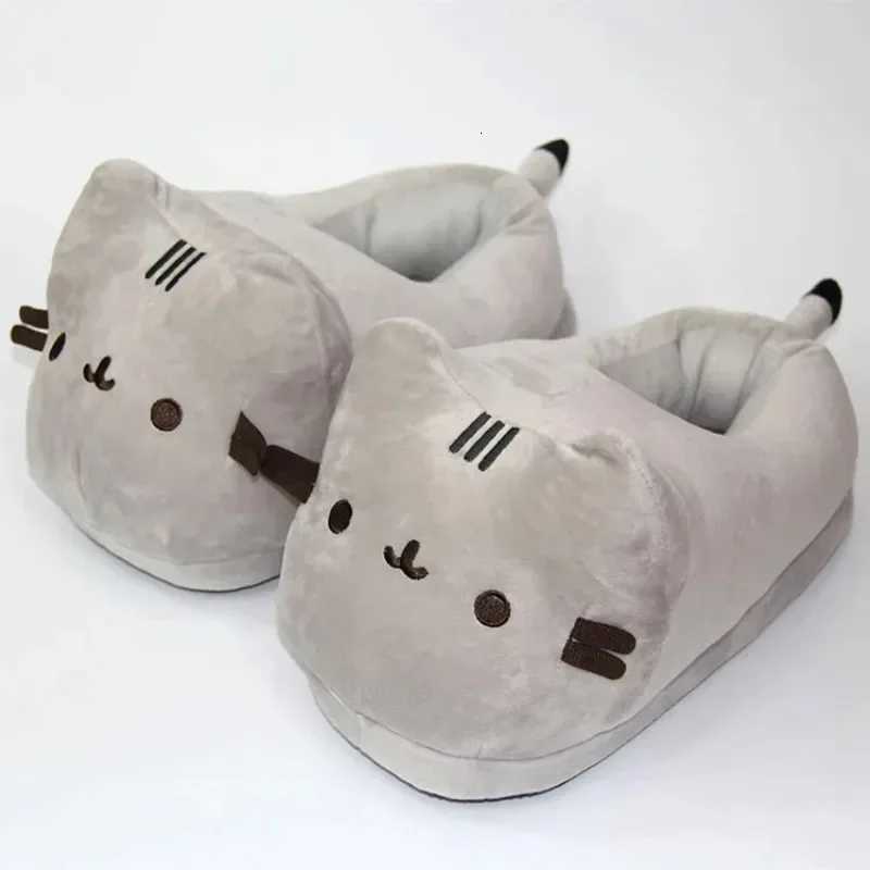 Cartoon Full Covered Cat Slippers Warm Winter Slides Soft Plush Doll Indoor Cute Anime Bedroom Shoes For Man Woman Home Use S260305NRKS