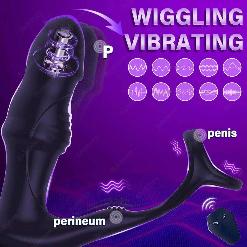 9 Wiggling Swaying Vibrating Anal Vibrator with Cock Ring Thrusting Prostate Massager 3 Powerful Motors Butt Plug W260305