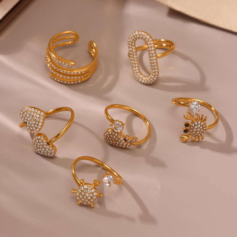 Women's Hip Hop / Rock Ring: Geometric Gold-plated Diamond-studded Open Personality Heart-shaped For Women Simple & Stylish Adjustable Ring Party
