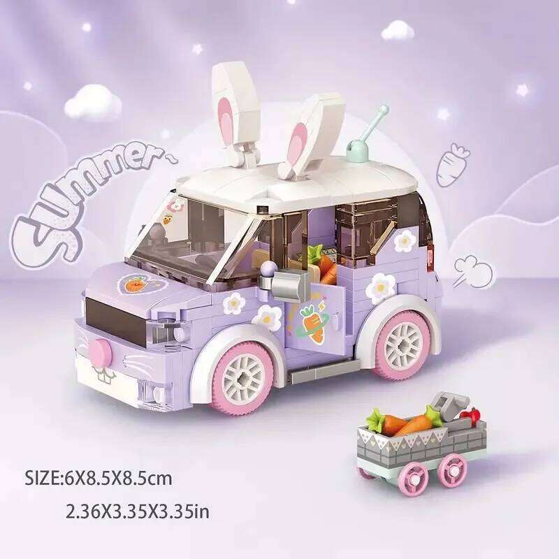 Rabbit Building Block Set DIY Cartoon Car Model Assembly Bricks Children's Toy Gift Suitable for Home Decoration Ornaments Z260306