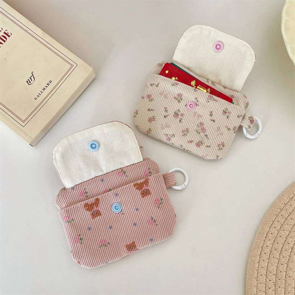 Corduroy Printed Hasp Coin with Key Ring Kids Cute Purse Small Wallet Zipper Credit Card Holder ID Bag C2603043