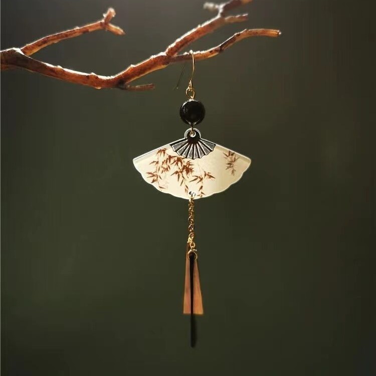 Steel Fun Jewelry New Chinese Style Fan Shell Pendent Long Tassel Dangle National Style Earrings for Women Jewelry Gift