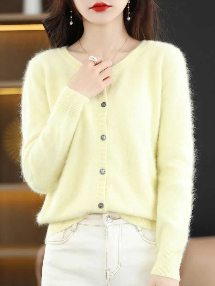 LHZSYY Women Cardigan Super Warm Pure Mink Cashmere Sweaters O-neck Loose Female Sweater Ladies Solid Color Knit Cardigans M260306