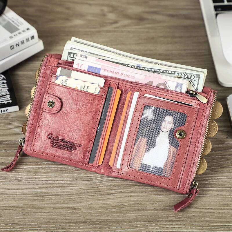 CONTACT'S Genuine Leather Short Wallets for Women Luxury Designer Card Holder Coin Purse Money Clip Mini Wallet Female Bag Men C260304