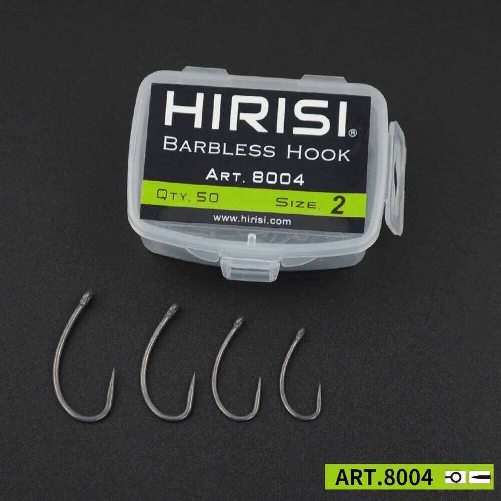 50pcs/Box High Carbon Steel Curved Carp Fishing Hooks Barbless Fishhooks Without Barbs 2# 4# 6# 8# 10# With Long Shank S260305