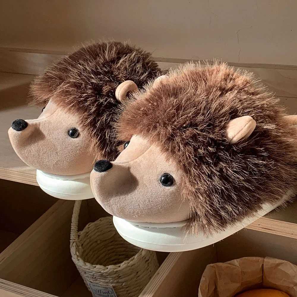 New Cute Cartoon Fluffy Slippers For Woman Winter Warm Shoes Funny Hedgehog Anti-slip Soft Plush Girls Indoor Home Floor Slides S260305