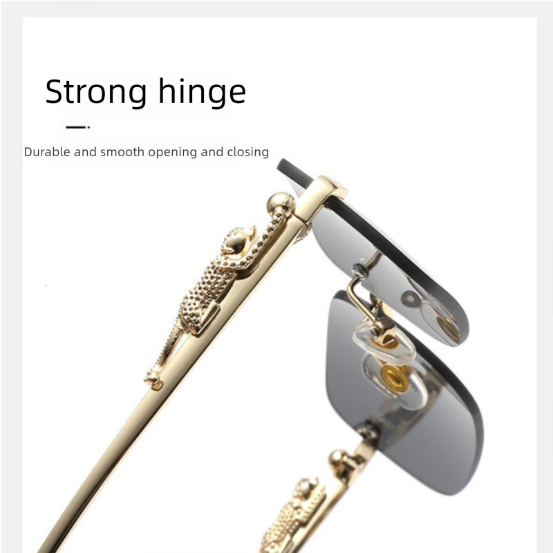 2026 New Designer Luxury Brand Square Cheetah Frameless Sunglasses Color Neutral Leopard Head Glasses Metal Export Sunglasses Cross-border Glasses