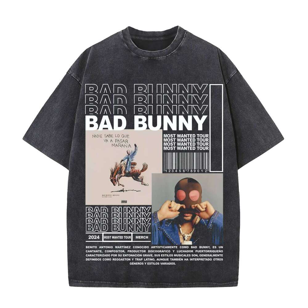 Bad Bunny Graphic Harajuku Women Men Washed Vintage Top Designer DeBi TiRAR MaS FOToS DTMF Print High Quality T-shirts