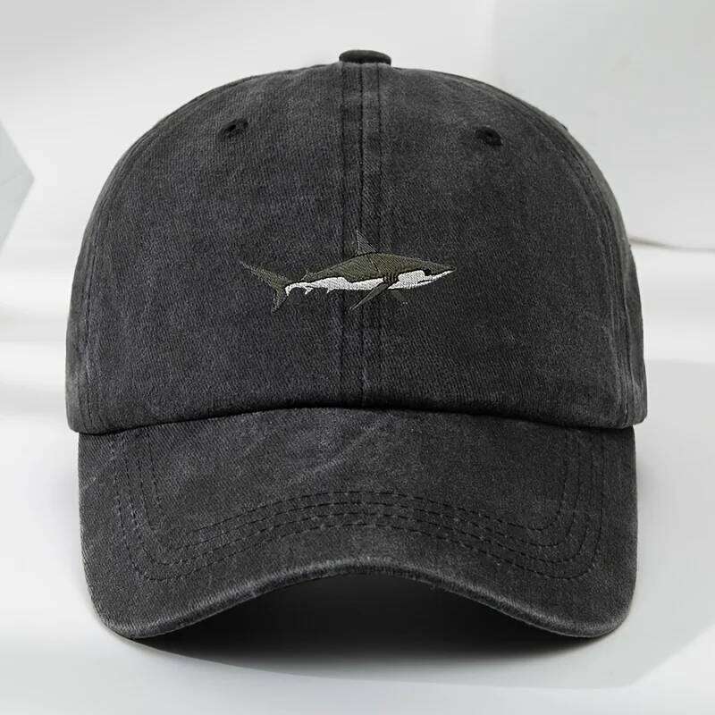 Trendy Retro Washed Vintage Shark Print Soft Top Sunshade Unisex Versatile Baseball Cap Y260304