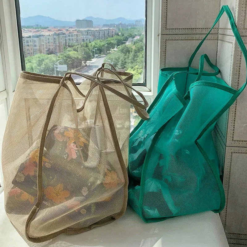Large Capacity Beach Bag Lightweight Mesh Tote Bag Fashionable and Versatile Shopping Bag 260303