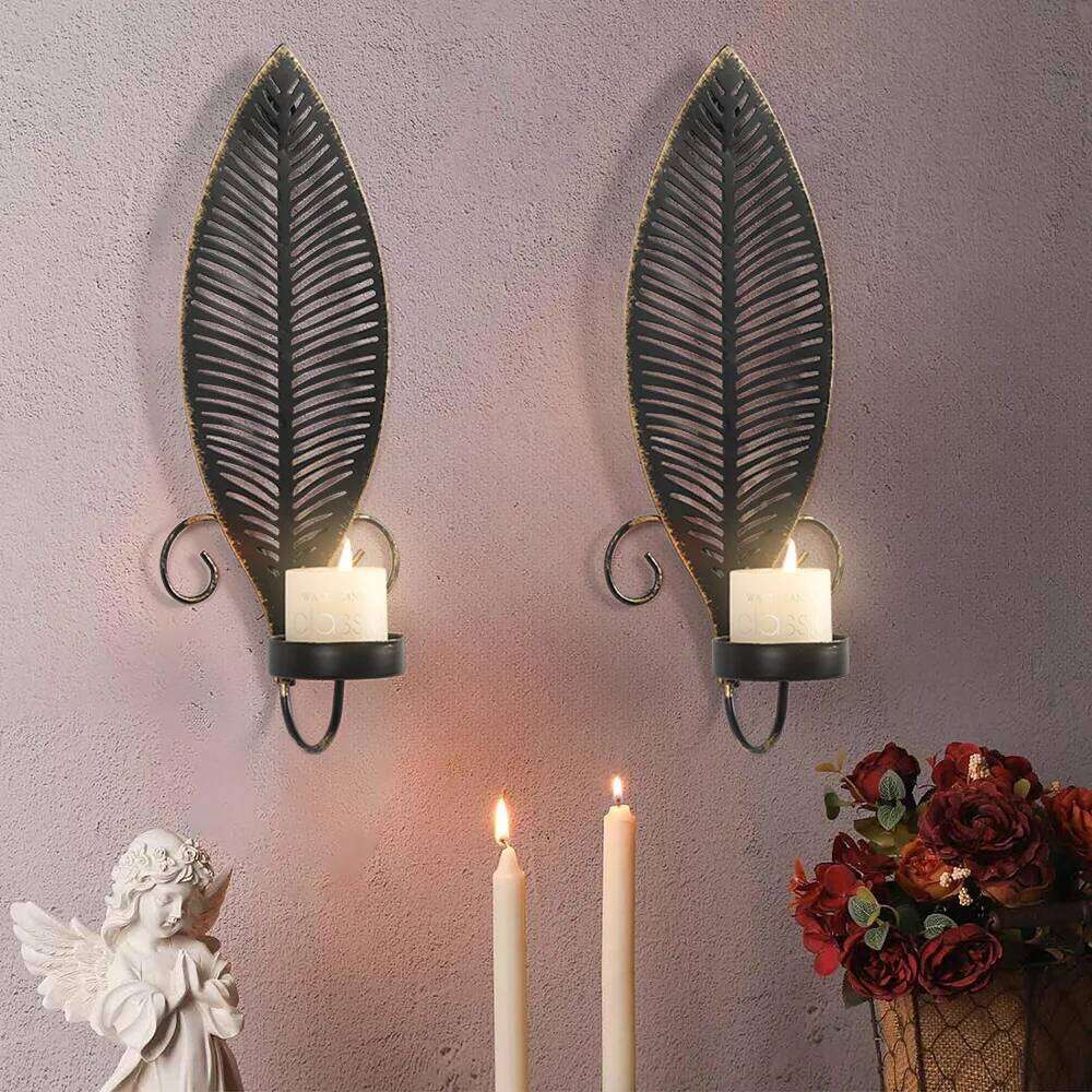 2pc Set Wrought Iron Leaves Wall Mounted Candle Holder European Retro Home Decoration Living Room Doorway Courtyard Ornaments XJ260305