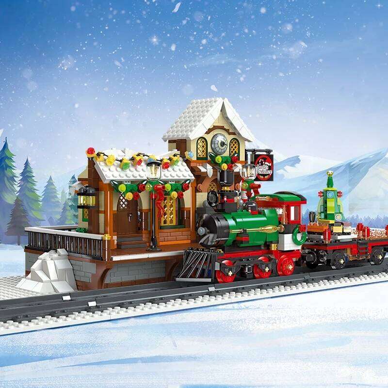 Creative Christmas Building Block The Motorized Winter Holiday Assembly Decoration Kids Train Model Gifts for Boys Z260305