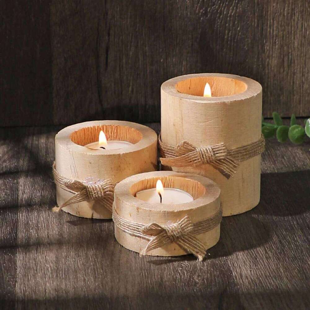 1pc/3pcs - Wooden tea lamp holder, suitable for decorating wooden flower pots in the center of wedding and birthday tables XJ260305