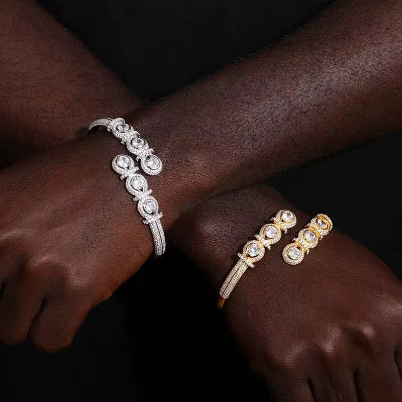 Luxury Round Brilliant Cut Moissanite Diamond fine Bracelet in Gold Plated 925 Sterling Silver for Women Men Hip Hop Jewelry