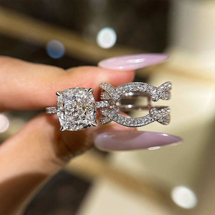 Choucong Sparkling Wedding Rings Luxury Jewelry 18K White Gold Fill Cushion Shape White Topaz CZ Diamond Gemstones Eternity Women Party Bride Ring Set