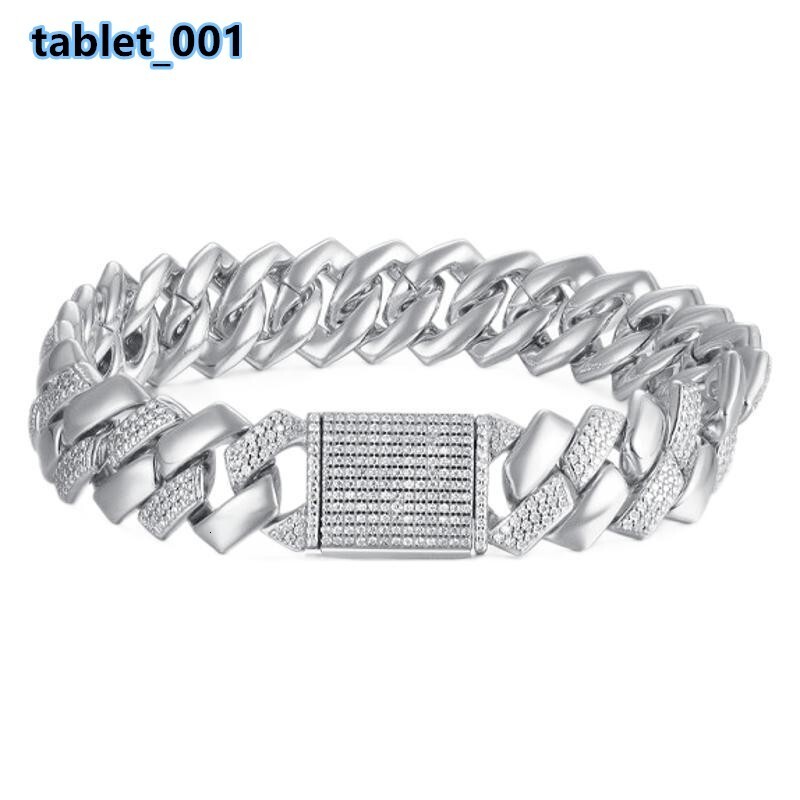 S925 Silver Gold/Silver Plated Inlaid Moissanite 14mm Wide Hip-Hop Cuban Bracelet for Men Third Party Bracelets Bangles