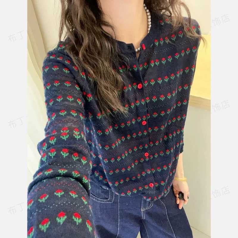 Fashion Retro Jacquard Design Knitted Cardigan Top for Women M260306