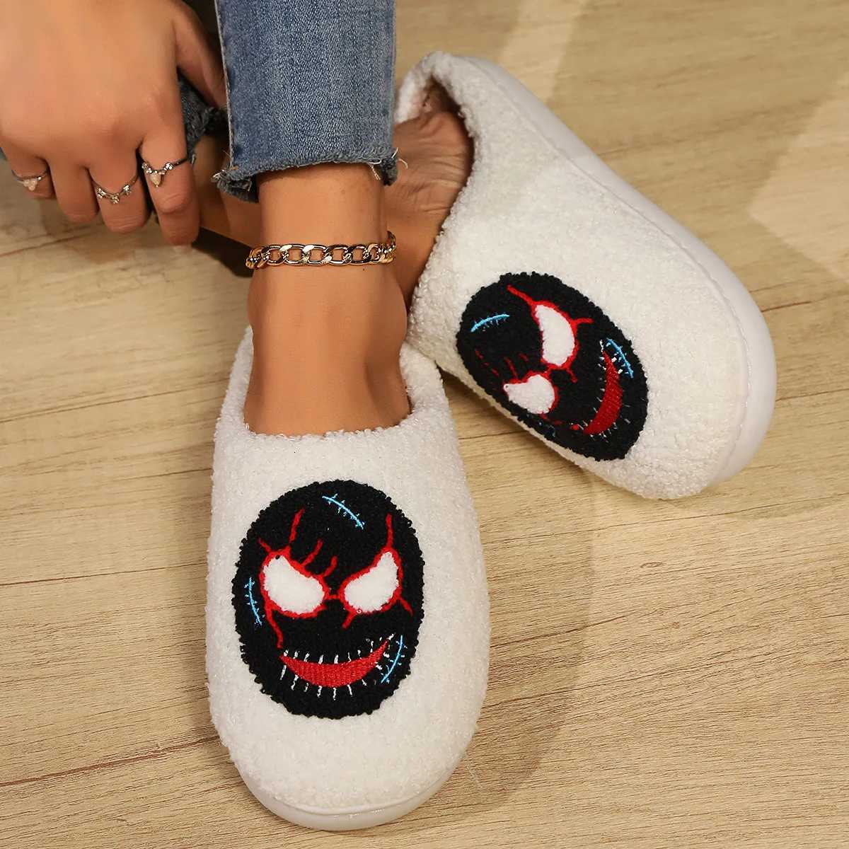 Fuzzy Women Slipper Winter Warm Kawaii Cartoon Plush Contton Indoor Funny Ghost Mask Floor House Home Shoe Female Halloween S260305