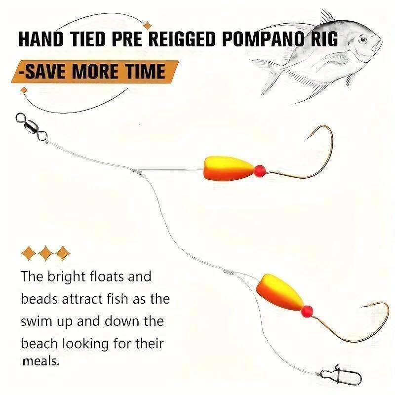 3pcs Pompano with Snell Floats Saltwater Live Bait Rigs Circle Hooks Beach Surf Fishing Rig S260305