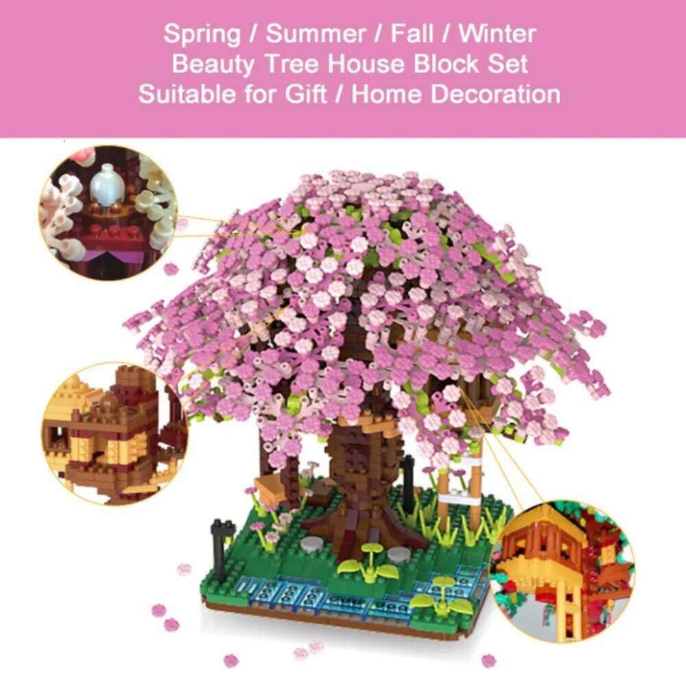 Cherry Blossom Tree House Building Block Set - Spring/Summer/Autumn/Winter Beautiful Plant Series for Kids Z260305