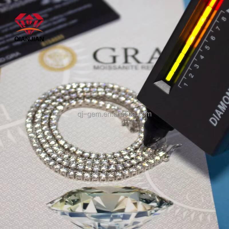 High-grade Custom Mossinate Diamond Chain S925 Sterling Silver Iced Out D Color VVS 3mm Moissanite Tennis Necklace