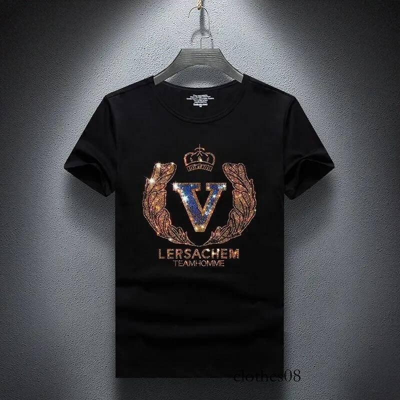 Ice Silk Short T-shirt for Summer New Style, Rhinestone Half Sleeved Loose Casual Men's Top