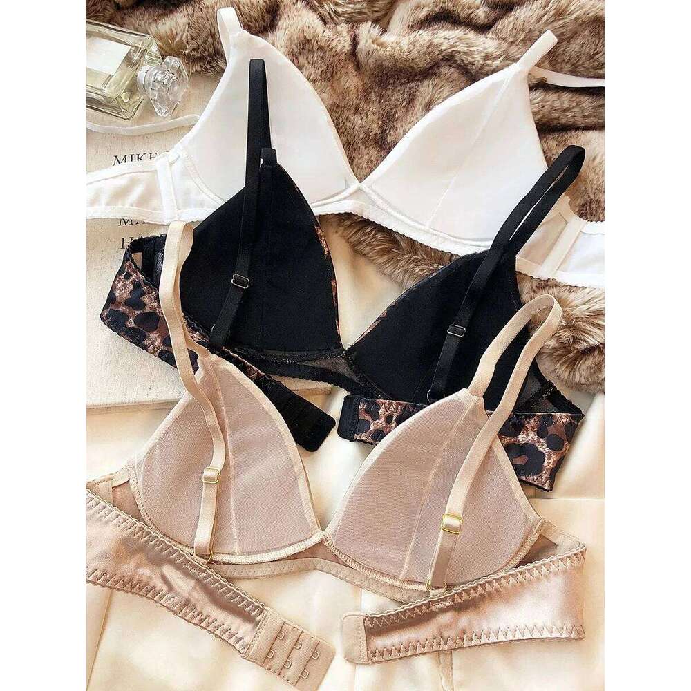 Summer Women Underwear Sexy Silken Triangle Cup Wireless Bras French Bralette Seamless Intimates Bra and Thong Lingerie Set