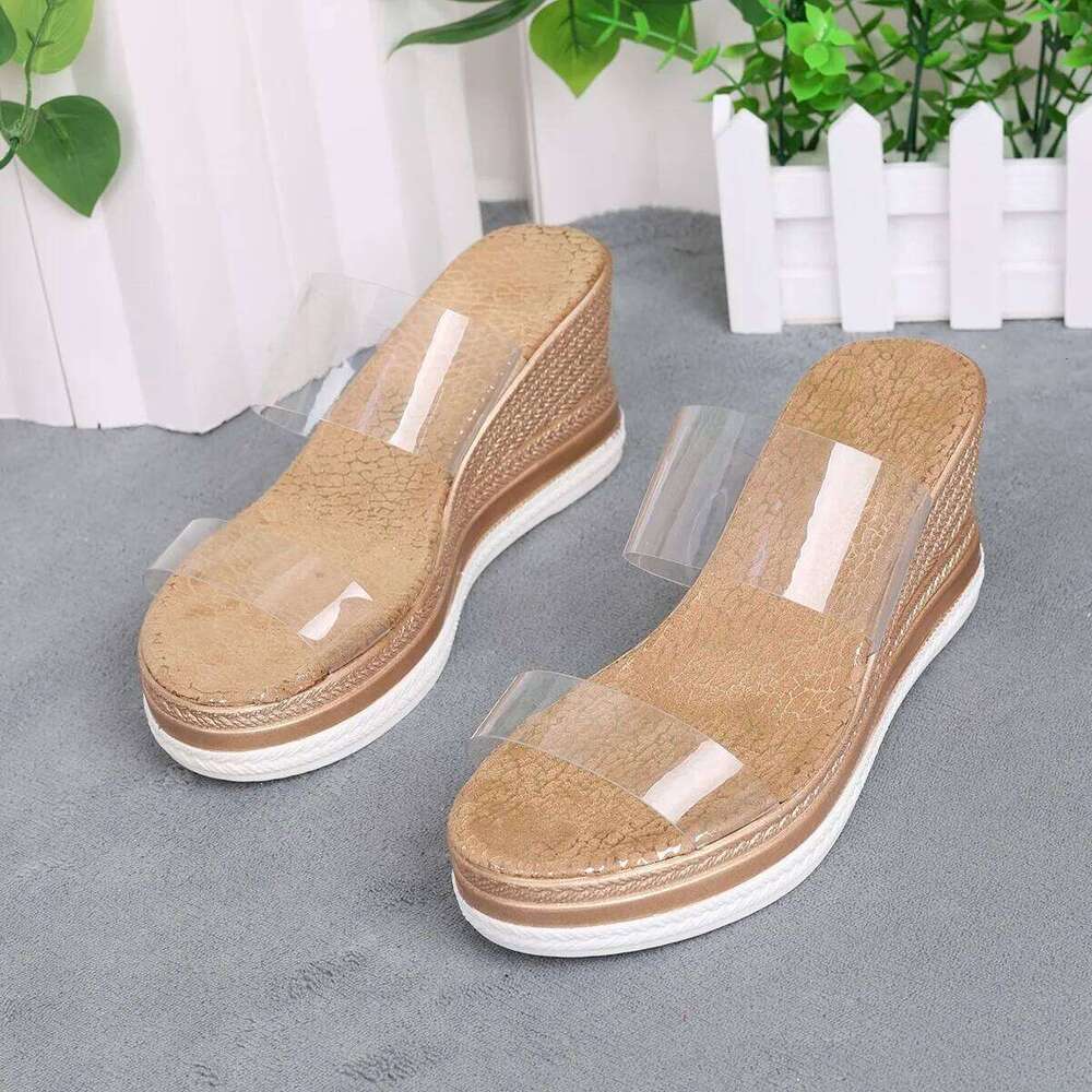 Transparent PVC Wedge Heels Sandals Women Summer Fashion Chunky Platform Slippers Woman Anti Slip Thick Sole Beach Slides Shoes