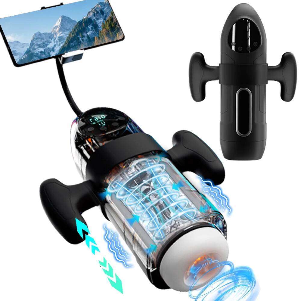 Electric Telescopic Sucking Vibration Heated Voice Plane Cup With Mobile Phone Holder for Male Masturbation Adult Products W260305