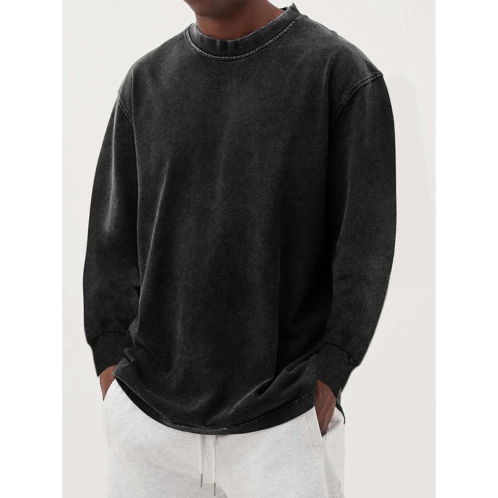 European and American cross-border men's casual pure cotton long-sleeve round-neck loose T-shirt vintage style
