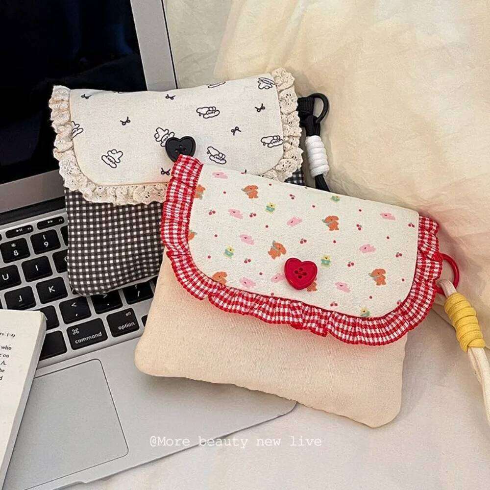Canvas Coin Purse Compact Cosmetics Pouch Double-Layer Organizer Portable Sanitary Napkin Bag Gifts For Women Work C260304