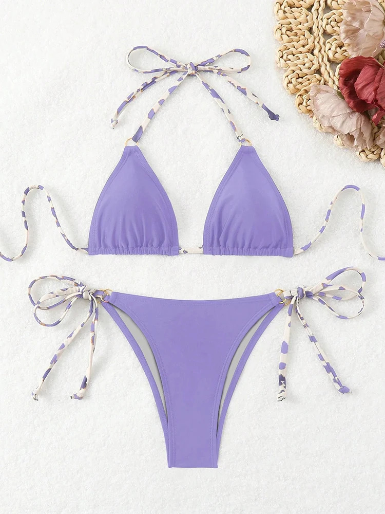 Sexy Bikini Women Swimsuit Halter Tie Back Micro Thong Set Lace Up Female Swimwear for Woman Beach Wear Bathing Suit 260302