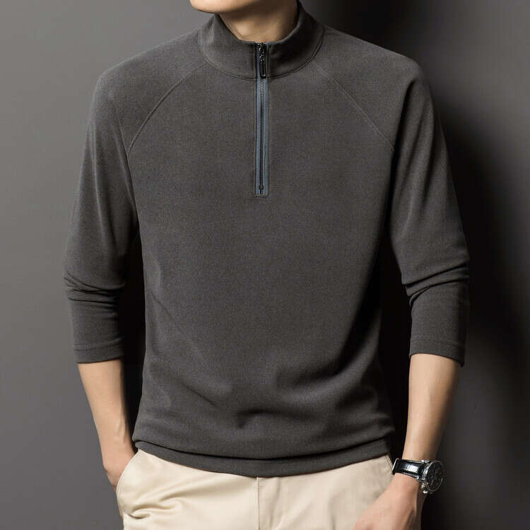 Double-sided velvet half-high collar zip-up sweatshirt for men, winter thickened warm solid color base shirt, men's long-sleeve T-shirt