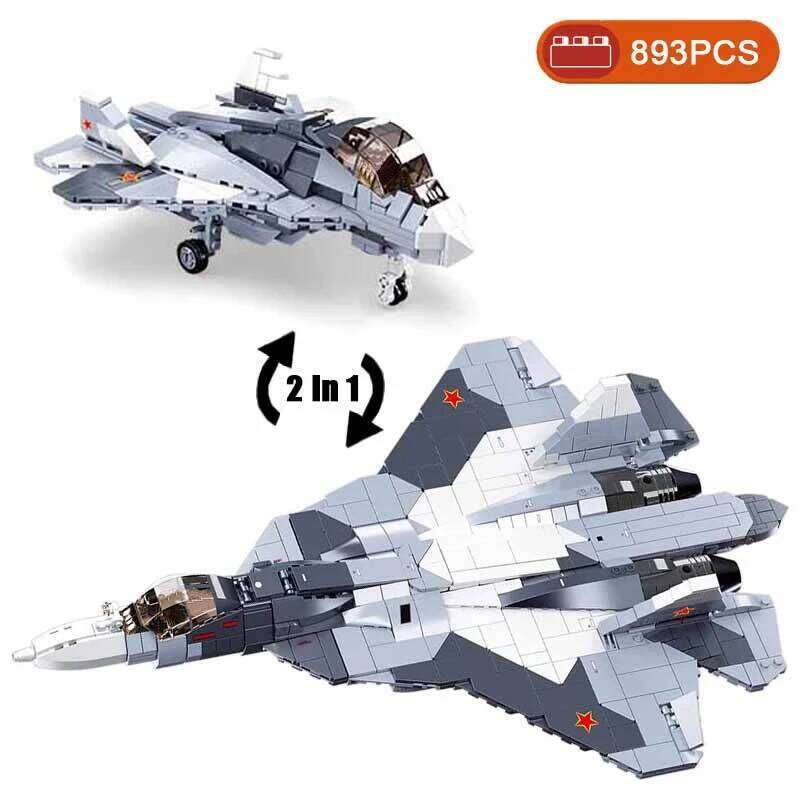 WWII Sukhoi Su-57 Modern Stealth Fighter Military Aircraft Soldier Building Blocks Sets Airplane Model Dolls Brick Toys Kids Z260306