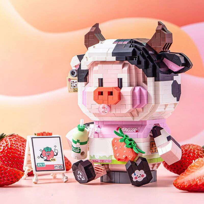 Cute Animal Model Mini Building Blocks DIY Noodles Canned Piglet Strawberry Calf Puzzle Assembly Toy Kids Gift Home Accessories Z260306